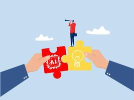 Partnership contact,Businessman matching cyborg idea or artificial intelligence technology futuristic, AI, Machine future cooperation illustrator vector