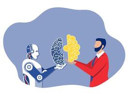 Partnership contact,Businessman matching cyborg idea or artificial intelligence technology futuristic, AI, with brain Machine future cooperation illustrator vector