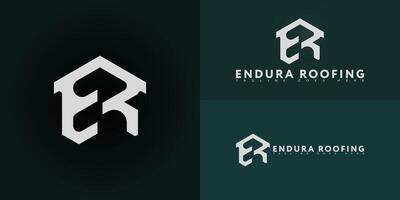 Abstract hexagon initial letter ER or RE in silver-white color isolated on multiple background colors. The logo is suitable for roofing company logo design inspiration templates. vector
