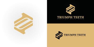 Abstract hexagon initial letter T or TT in gold color isolated on multiple background colors. The logo is suitable for cosmetic and implant dentistry logo design inspiration templates. vector