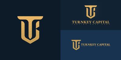 Abstract initial letter TC or CT in gold color isolated on multiple background colors. The logo is suitable for modern capital management company logo design inspiration templates. vector
