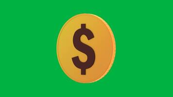 dollar coin symbol rotating or spinning in green screen seamless loop video