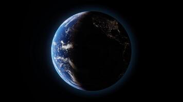 4K beautiful planet earth from sky. planet seamless loop rotating animation. sun light video