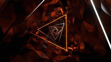 Orange and White Neon Ribbed Triangular Spiral Tunnel Background VJ Loop in 4K video