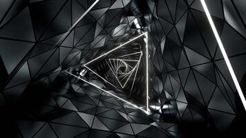 White Neon Ribbed Triangular Spiral Tunnel Background VJ Loop in 4K video