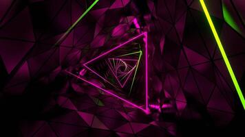 Pink and Light Neon Ribbed Triangular Spiral Tunnel Background VJ Loop in 4K video