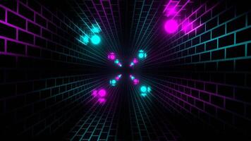 Black Brick Dungeon with Orange and Cyan and Pink Lights Background VJ Loop in 4K video