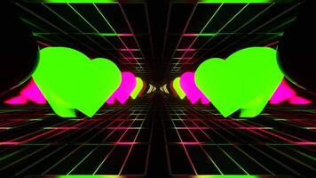 Light Green and Pink Slow Strobe Neon Hearts Tunnel Background VJ Loop in 4K video
