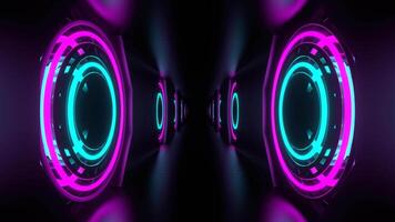 Cyan and Pink Neon Strobe Rings in Tunnel Background VJ Loop in 4K video