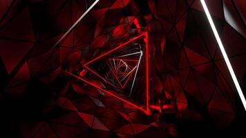 Red and White Neon Ribbed Triangular Spiral Tunnel Background VJ Loop in 4K video