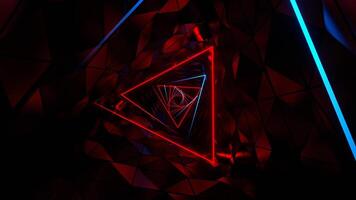 Red and Blue Neon Ribbed Triangular Spiral Tunnel Background VJ Loop in 4K video