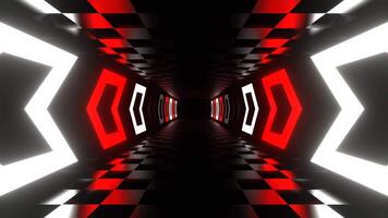 Reverse Tunnel with Red and White Neon Direction Arrows in 4K video