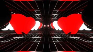 Red and White Slow Strobe Neon Hearts Tunnel Background VJ Loop in 4K video