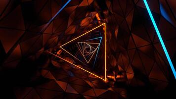 Orange and Blue Neon Ribbed Triangular Spiral Tunnel Background VJ Loop in 4K video