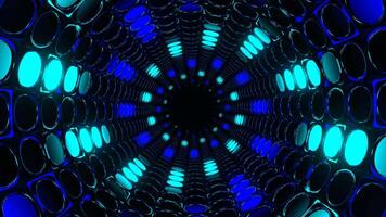 Cyan and Blue Abstract Neon Light Rotation Tunnel Background VJ Loop in 4K video