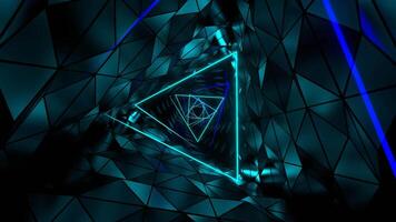 Blue and Cyan Neon Ribbed Triangular Spiral Tunnel Background VJ Loop in 4K video