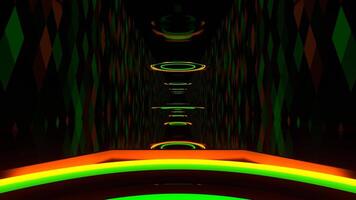 Green and Orange Neon Tunnel with Drop in Down Background VJ Loop in 4K video