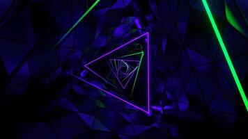 Purple and Turquoise Neon Ribbed Triangular Spiral Tunnel Background VJ Loop in 4K video