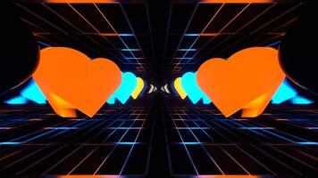 Orange and Blue Slow Strobe Neon Hearts Tunnel Background VJ Loop in 4K video