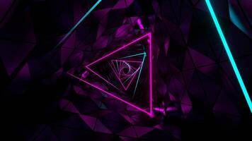 Cyan and Pink Neon Ribbed Triangular Spiral Tunnel Background VJ Loop in 4K video