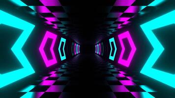 Reverse Tunnel with Cyan and Pink Neon Direction Arrows in 4K video