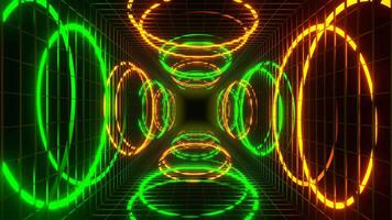 Green and Orange Green Neon Spirals Behind Bars Background VJ Loop in 4K video