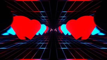 Red and Blue Slow Strobe Neon Hearts Tunnel Background VJ Loop in 4K video
