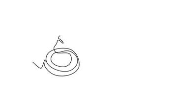 Animated self drawing of continuous line draw of half sliced healthy freshness organic turmeric for farming logo identity. Fresh curcuma concept for vegetable icon. Full length single line animation video