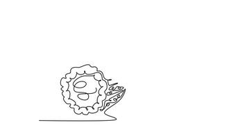 Animated self drawing of continuous line draw of whole and sliced healthy organic bitter gourd for garden logo identity. Fresh Indonesian pare concept for veggie icon. Full length one line animation video