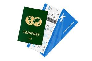 International passport with airway flight ticket. Personal identification document and airline boarding pass. Airplane journey airways company id document. Tourism travelling concept. Eps isolated vector