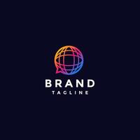 Simple Colorful Globe Message Logo Design. Colorful Globe Icon Inside Bubble Text Logo Design. vector