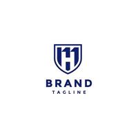Shield Initial H Eleven Logo Design. Letter H And Number Eleven In Shield Icon Logo Design. vector
