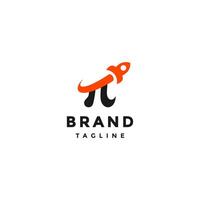 Fun Rocket Pi Symbol Logo Design. Pi Symbol With a Rocket Passing Above It Logo Design. vector