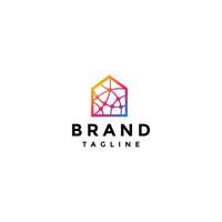 Colorful Home Connection Network Logo Design. Colorful House With Connection Lines Logo Design. vector