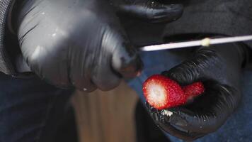 Preparing Fresh Strawberries to Create a Beautiful and Appealing Culinary Presentation video