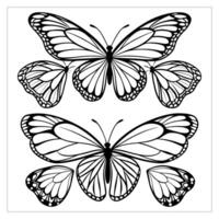 Butterfly Silhouette Line Art Design and Black Decorative Flat Butterfly Shape in Abstract Style vector