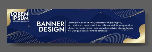 A blue and gold abstract banner with a wave pattern. It is ideal for creating eye catching headers, promotional banners, and graphic elements with a modern and dynamic look. vector