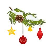 Branches of a Christmas tree with cones and New Year's bells. Elements for design. illustration in flat style. Suitable for posters, banners, cards, invitations. vector