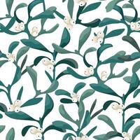 Seamless winter pattern with white mistletoe branches in transparent background. Christmas floral beautiful modern hand drawn texture. Flat design for fabric, textile, prints, wallpaper, covers vector