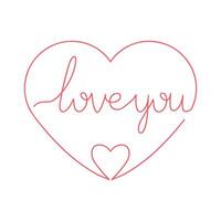 Poster with the inscription I love you in my heart. One line drawing. Logos and emblems for invitation, greeting card, prints and posters. vector