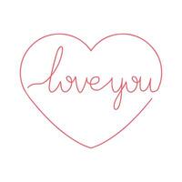 Poster with the inscription I love you in my heart. One line drawing. Logos and emblems for invitation, greeting card, prints and posters. vector