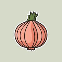 Flat Sticker Of Onion. Onion Food vegetable flat icon concept isolated on Gray background. vector