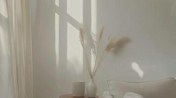 Boho Living Room Interior With Soft Lighting and Decorative Plants photo