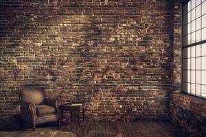 Cozy Armchair Next to Window in Rustic Brick Wall Room photo