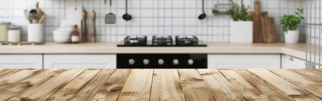 Empty Wooden Table Top Suitable for Kitchen Product Display photo