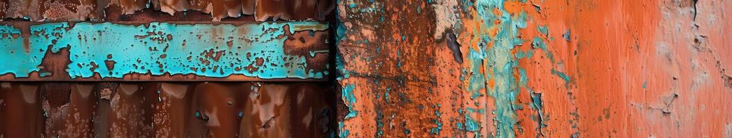 Rusty Wall With Blue and Brown Colors Exposing Layers of Weathered Paint Over Time photo