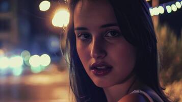 Nighttime Portrait of a Woman in Urban Setting With Soft Lighting photo