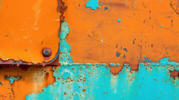 Rusty Wall Displaying Vibrant Blue and Brown Colors Under Natural Light photo