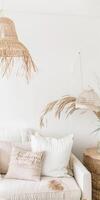 Cozy Boho Living Room With Natural Textures and Soft Decor Elements photo