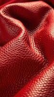 Red Leather Material Displayed in Soft, Flowing Drapes photo